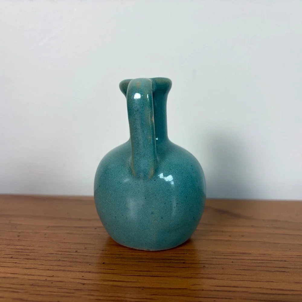 Vintage Studio Pottery Miniature Turquoise Glazed Pitcher Bud Vase